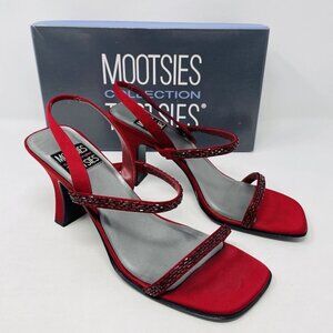 Mootsies Tootsies Womens 9.5M Cantina Satin Beaded Special Occasion Heels in Red